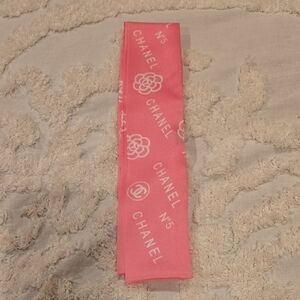 CHANEL Pink Logo Bag Or Hair Scarf Silk